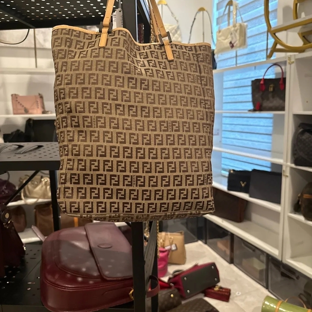 Fendi Tan and Brown FF Monogram Tote